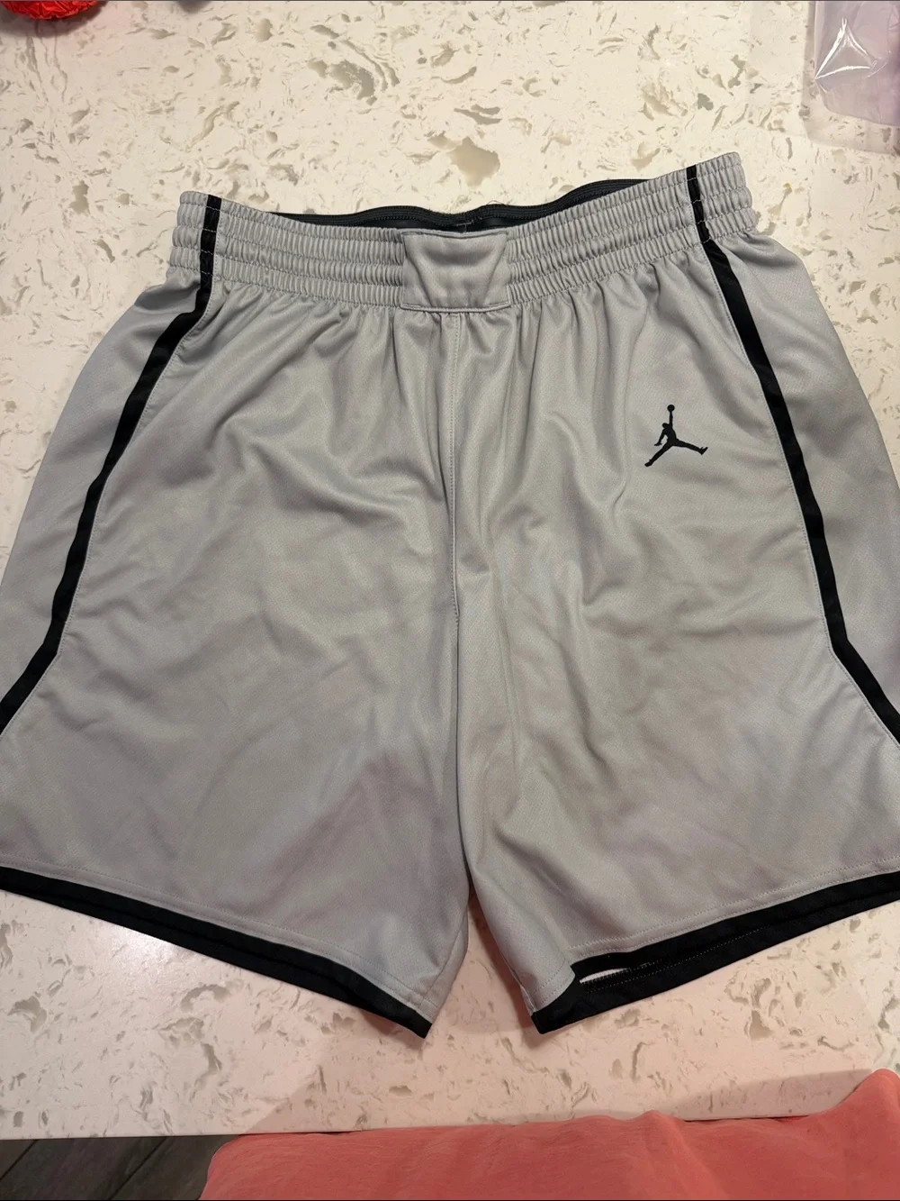 Jordan Light Gray Basketball Shorts with Black Accents